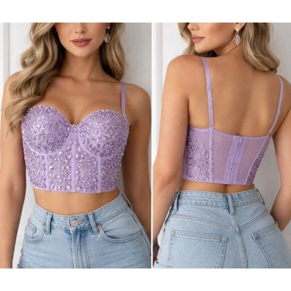 Women Lilac RHINESTONES Bustier SizeLARGE Festival Party Corset